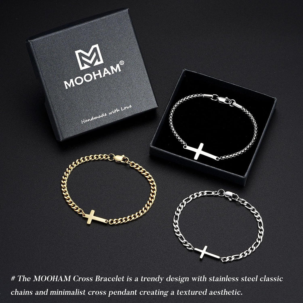 M MOOHAM Pulsera de cruz chapada en oro\/plata de 14 quilates para...