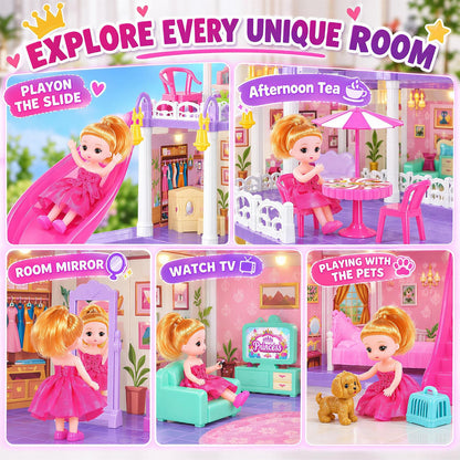 KLADNDER Casa de muñecas, juego de casa de muñecas de 4 pisos y 11...