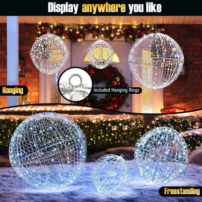 Tangkula Paquete de 3 Bolas de Luz LED de Navidad para Árbol, Grand...