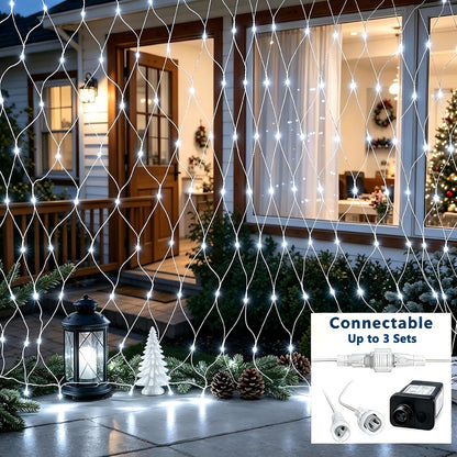 Joomer Paquete de 2 luces de red de Navidad de 12 pies x 5 pies, lu...