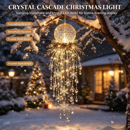 Luz de Navidad en cascada de cristal, copo de nieve colgante y deco...