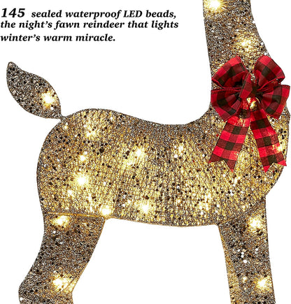Decoración de ciervo de Navidad con iluminación dorada 2.5D de 48 p...
