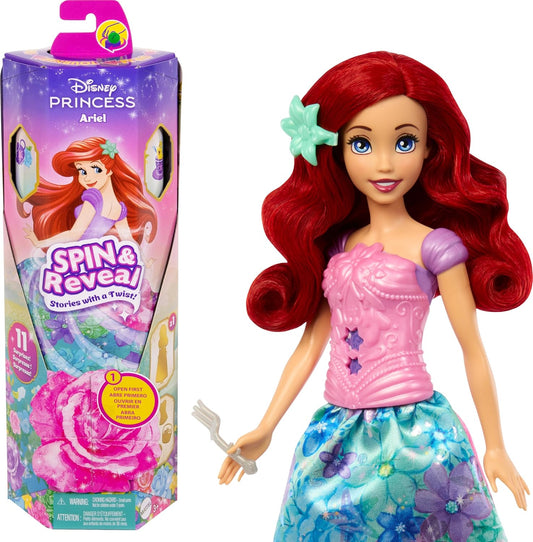Mattel Disney Princess Ariel Fashion Doll Set, Spin & Reveal con 11...