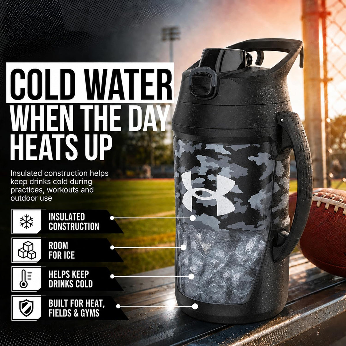 Under Armour Botella de agua aislada con asa y gancho para cerca, j...