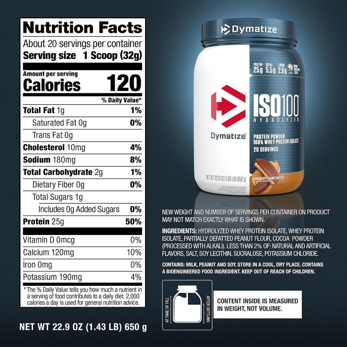 Dymatize Polvo de proteína ISO100, 100% aislado de suero de leche |...