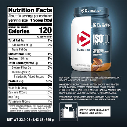 Dymatize Polvo de proteína ISO100, 100% aislado de suero de leche |...
