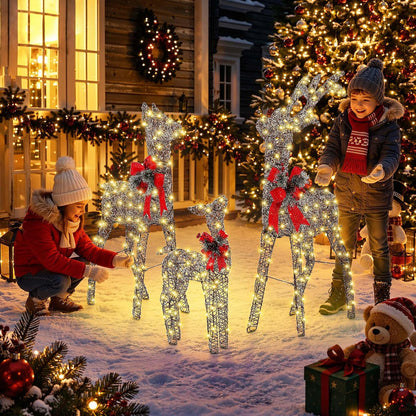 Ultym - Juego de familia de ciervos navideños preiluminados de 3 pi...