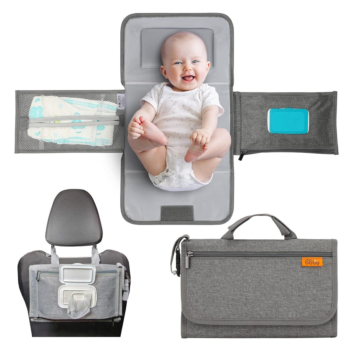 Kopi Baby - Cambiador de pañales portátil con bolsillo para toallit...