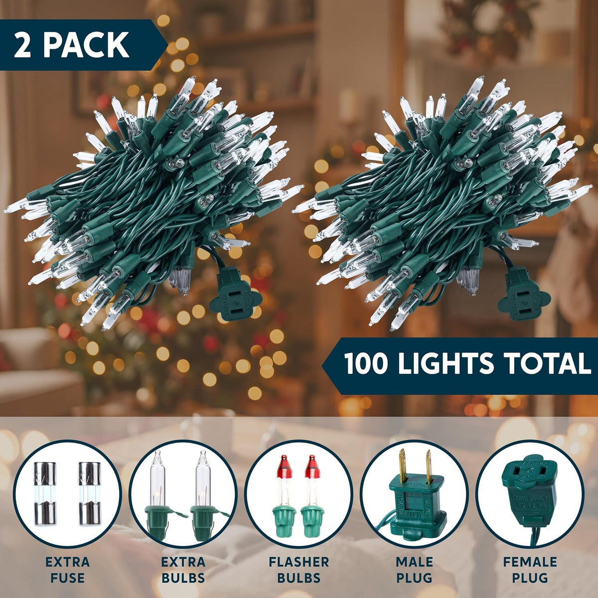 Joiedomi Guirnalda de luces de Navidad transparentes para interiore...