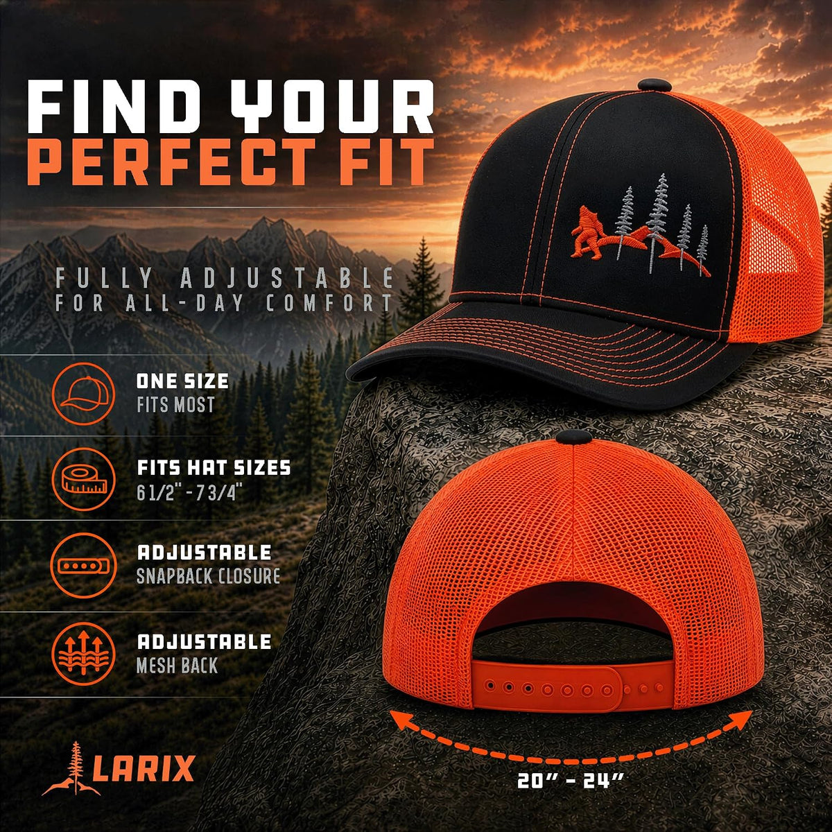 LARIX Trucker Hat Men - Gorra Snapback con parte trasera de malla t...