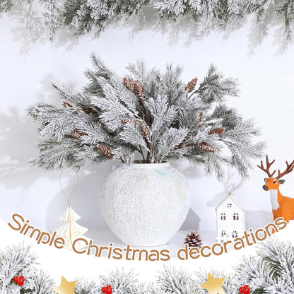 Wavwavw 6 ramas de pino de cedro artificial de Navidad flocadas, 25...