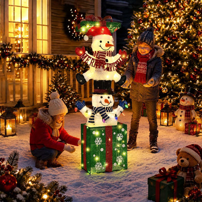 Muñeco de nieve en caja de regalo decoración navideña al aire libre...