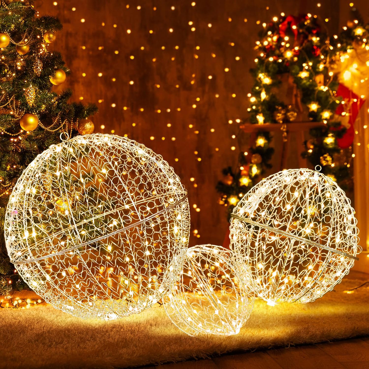Tangkula Paquete de 3 Bolas de Luz LED de Navidad para Árbol, Grand...