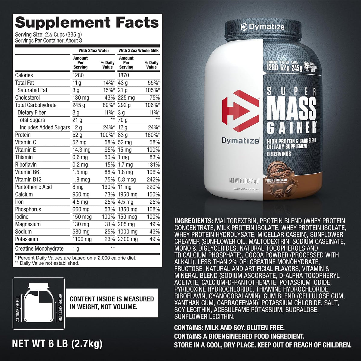 Dymatize Super Mass Gainer proteína en polvo, chocolate rico, 52 g...