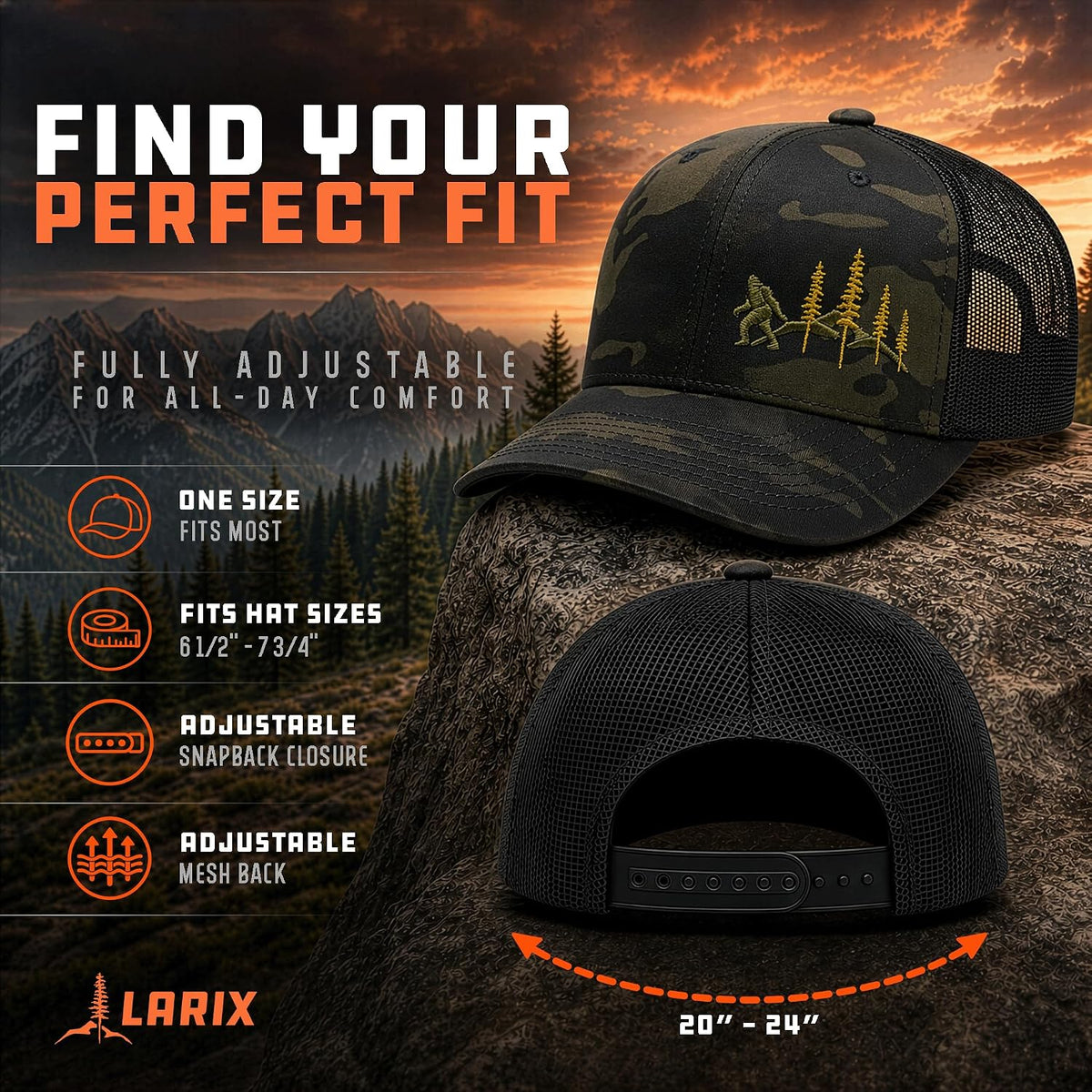 LARIX Trucker Hat Men - Gorra Snapback con parte trasera de malla t...