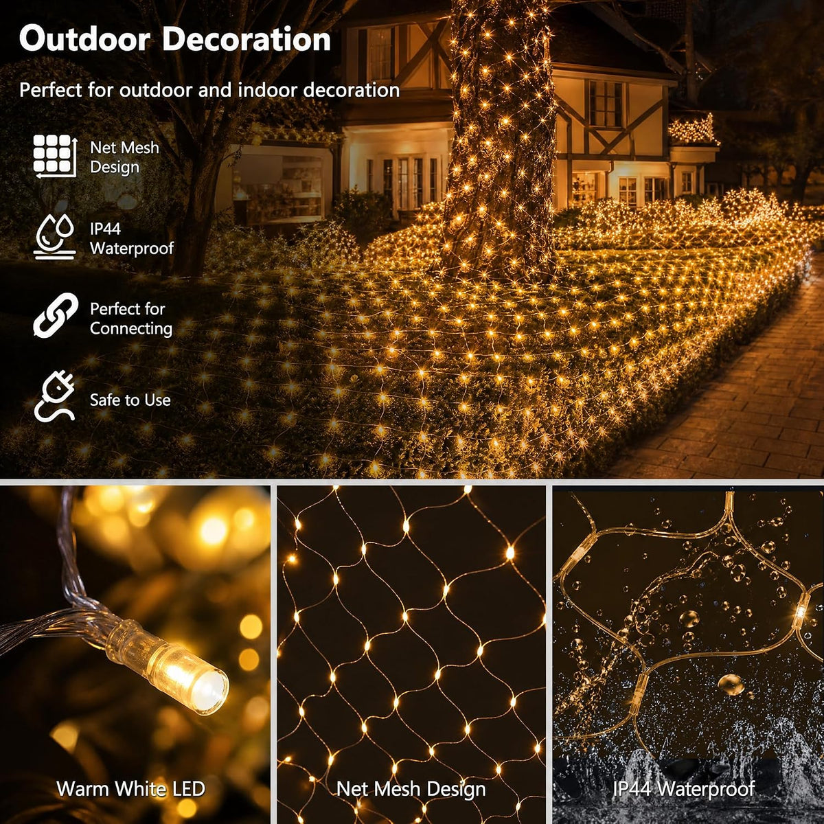 Dazzle Bright 360 luces LED de red, 12 x 5 pies, conectables, imper...