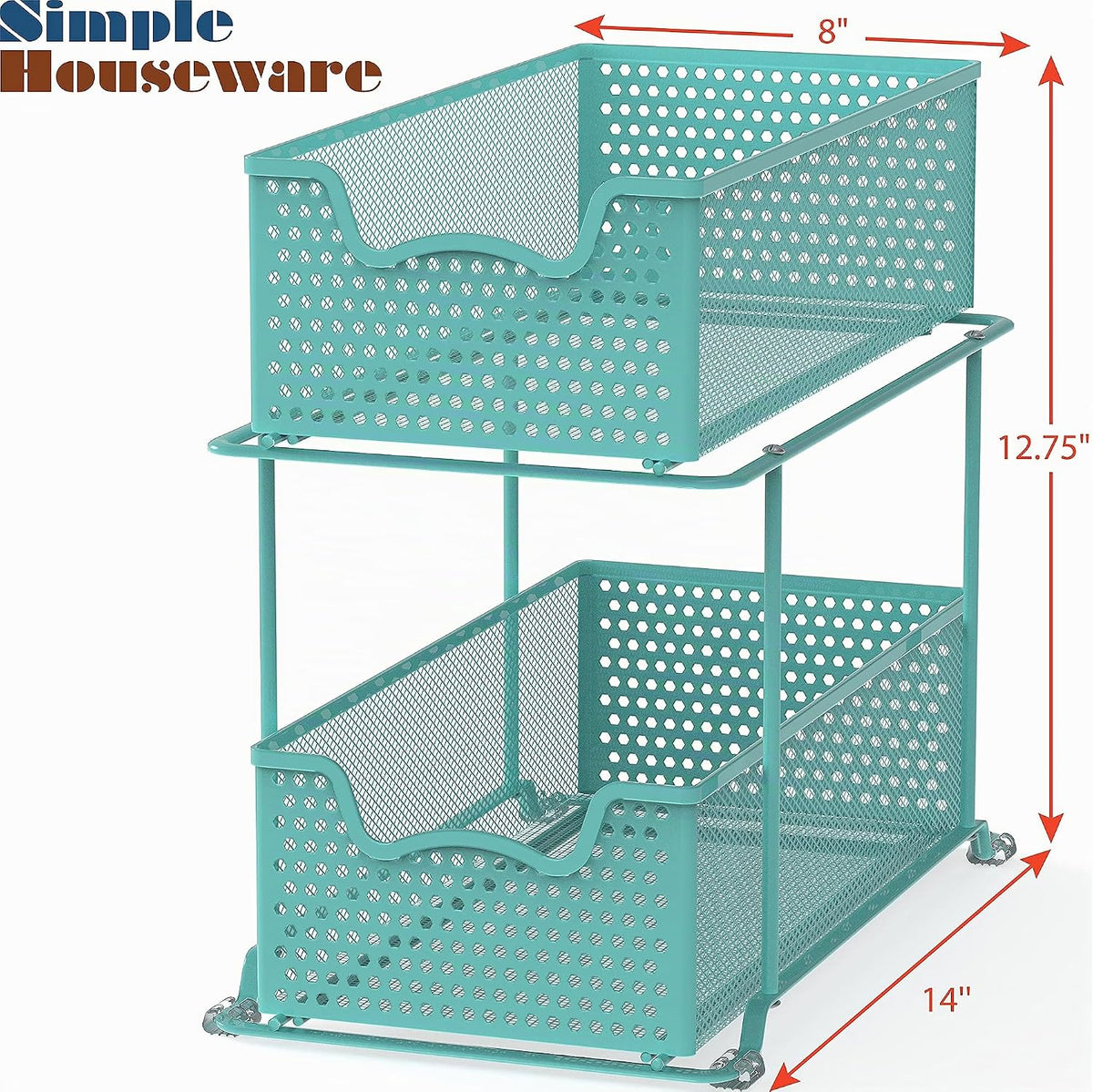 Simple Houseware Cajón organizador de 2 niveles, color turquesa