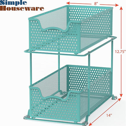 Simple Houseware Cajón organizador de 2 niveles, color turquesa