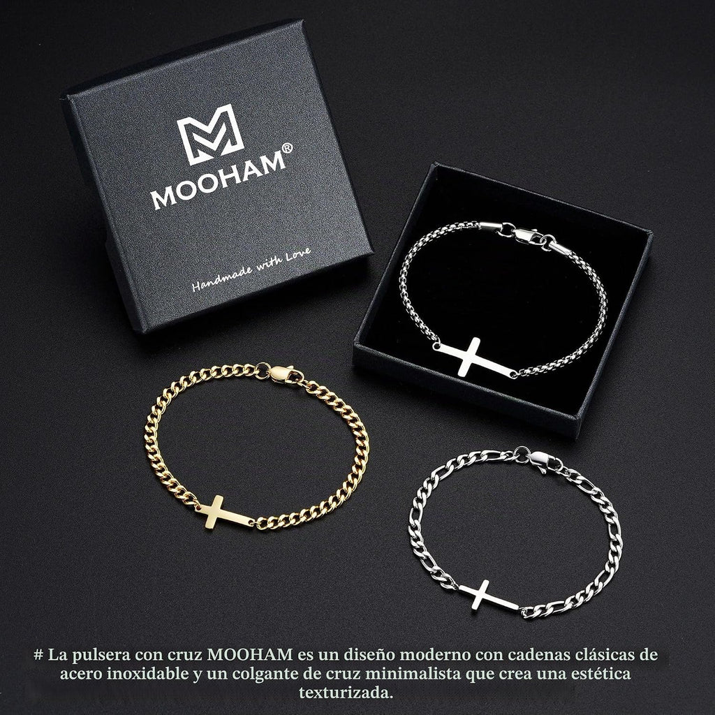 M MOOHAM Pulsera de cruz chapada en oro\/plata de 14 quilates para...