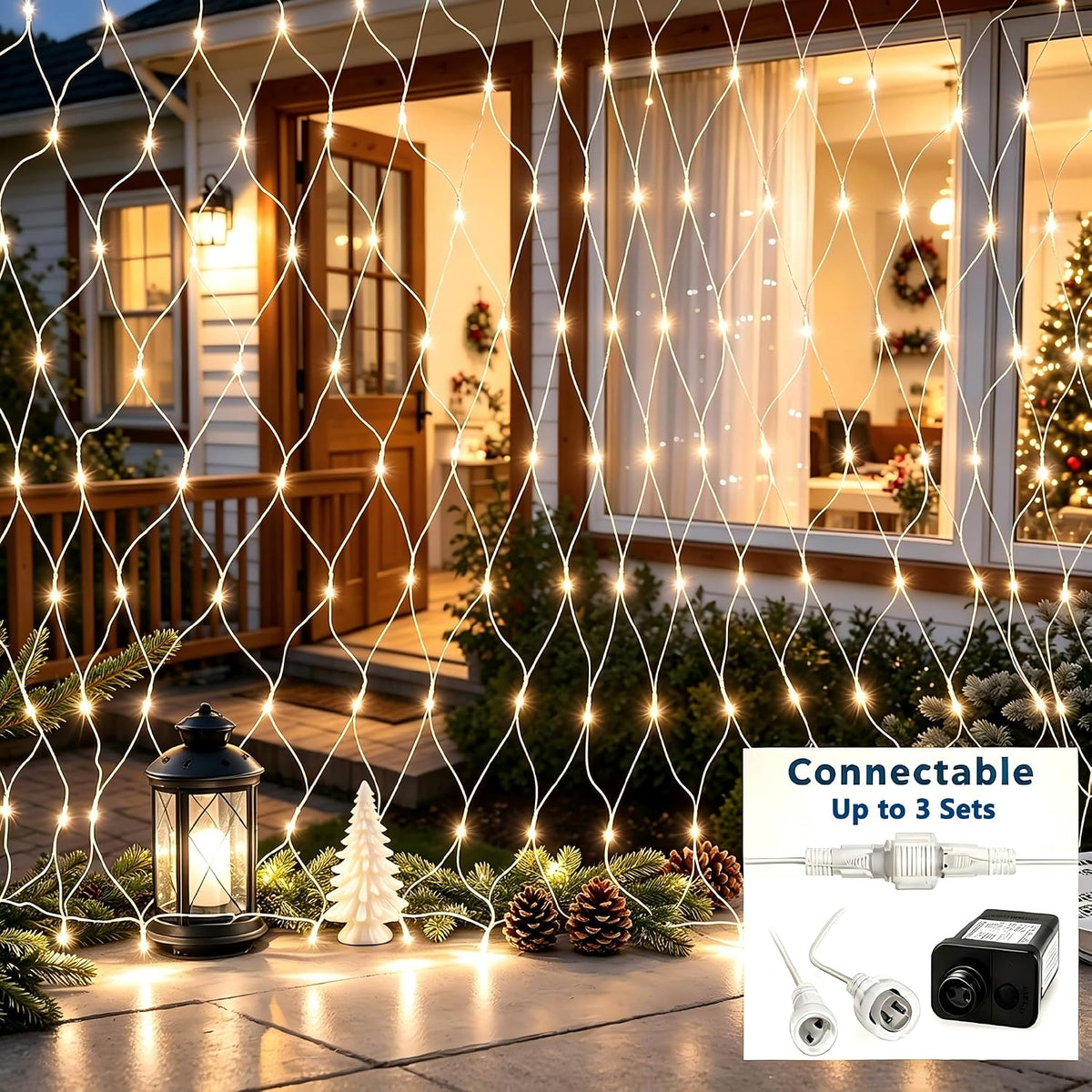 Joomer Luces de red de Navidad de 12 pies x 5 pies, luces de malla...