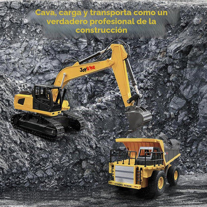 Joylike Juego de excavadora y camión volquete RC, vehículo de const...
