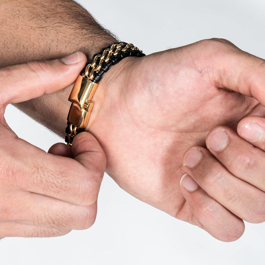 SERASAR | Pulsera de cuero genuino de primera calidad [acero] para...