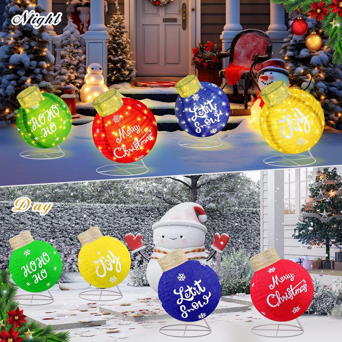 Dingion - Juego de 4 bolas de Navidad grandes para exteriores ilumi...