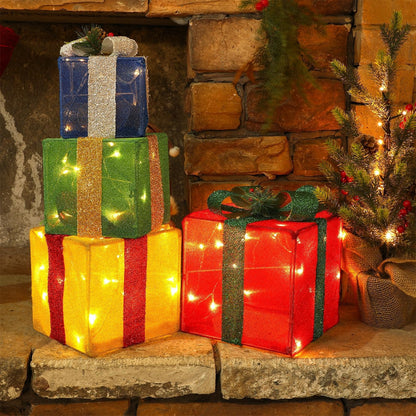 Juego de 4 cajas decorativas de regalo iluminadas para Navidad, caj...