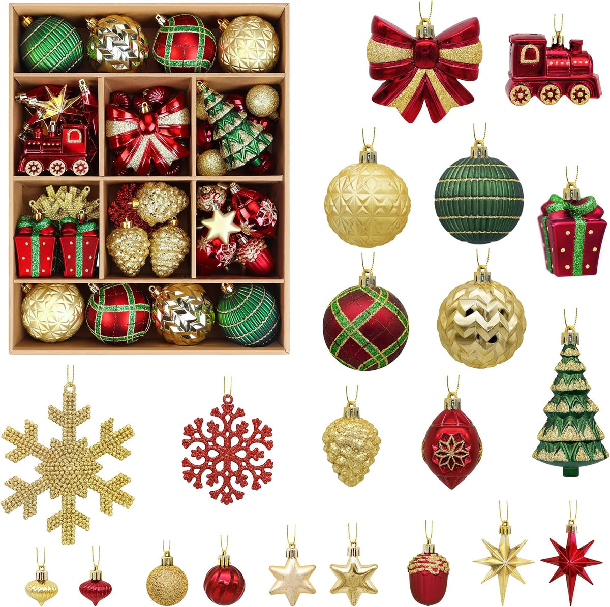 Alupssuc - Juego de 82 bolas de Navidad clásicas, rojo, verde y dor...