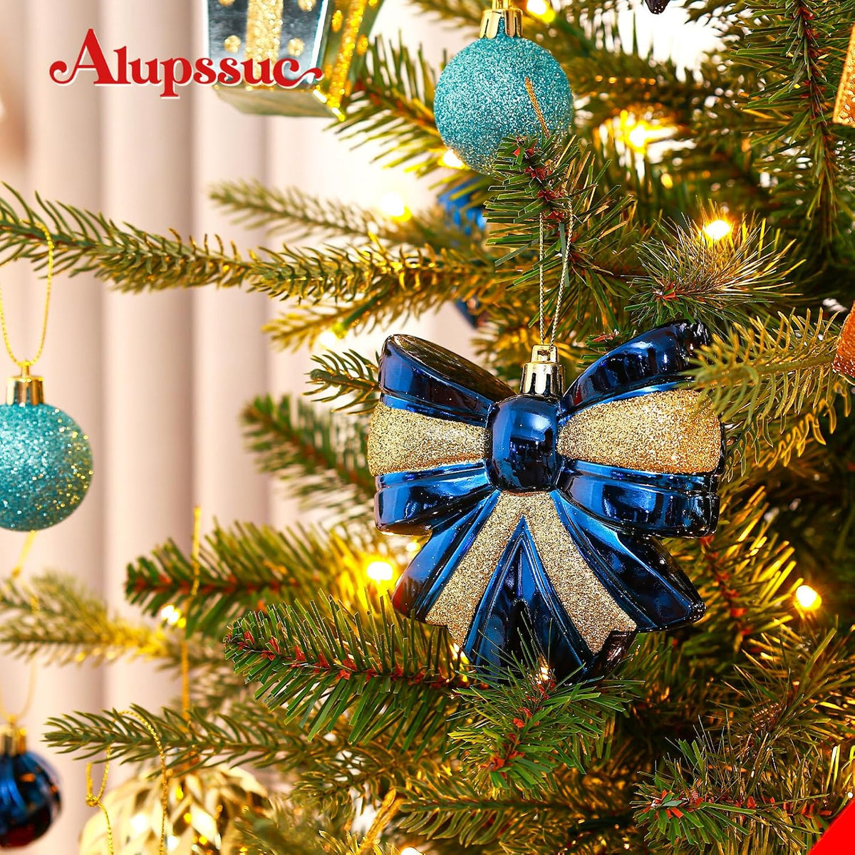 Alupssuc Juego de 82 adornos clásicos de bolas de Navidad, azul y d...