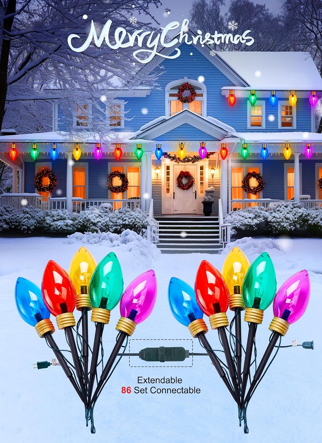 Super Jumbo C9 - Luces de camino de Navidad, 11 pies, 5 luces LED p...