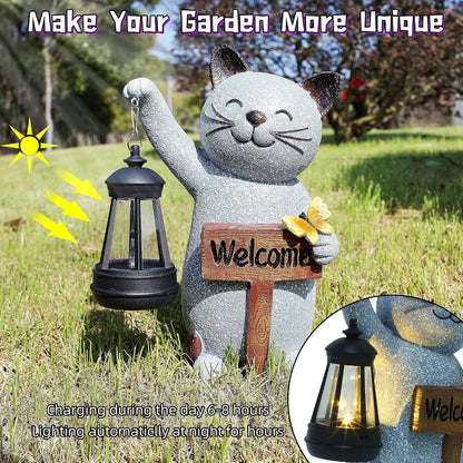 Juegoal - Estatua solar de jardín con linterna LED, letrero de bien...
