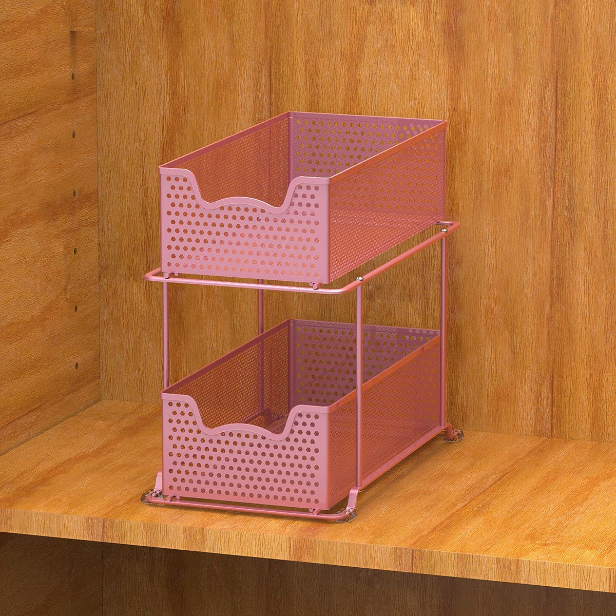 Simple Houseware Cajón organizador de 2 niveles, color rosa