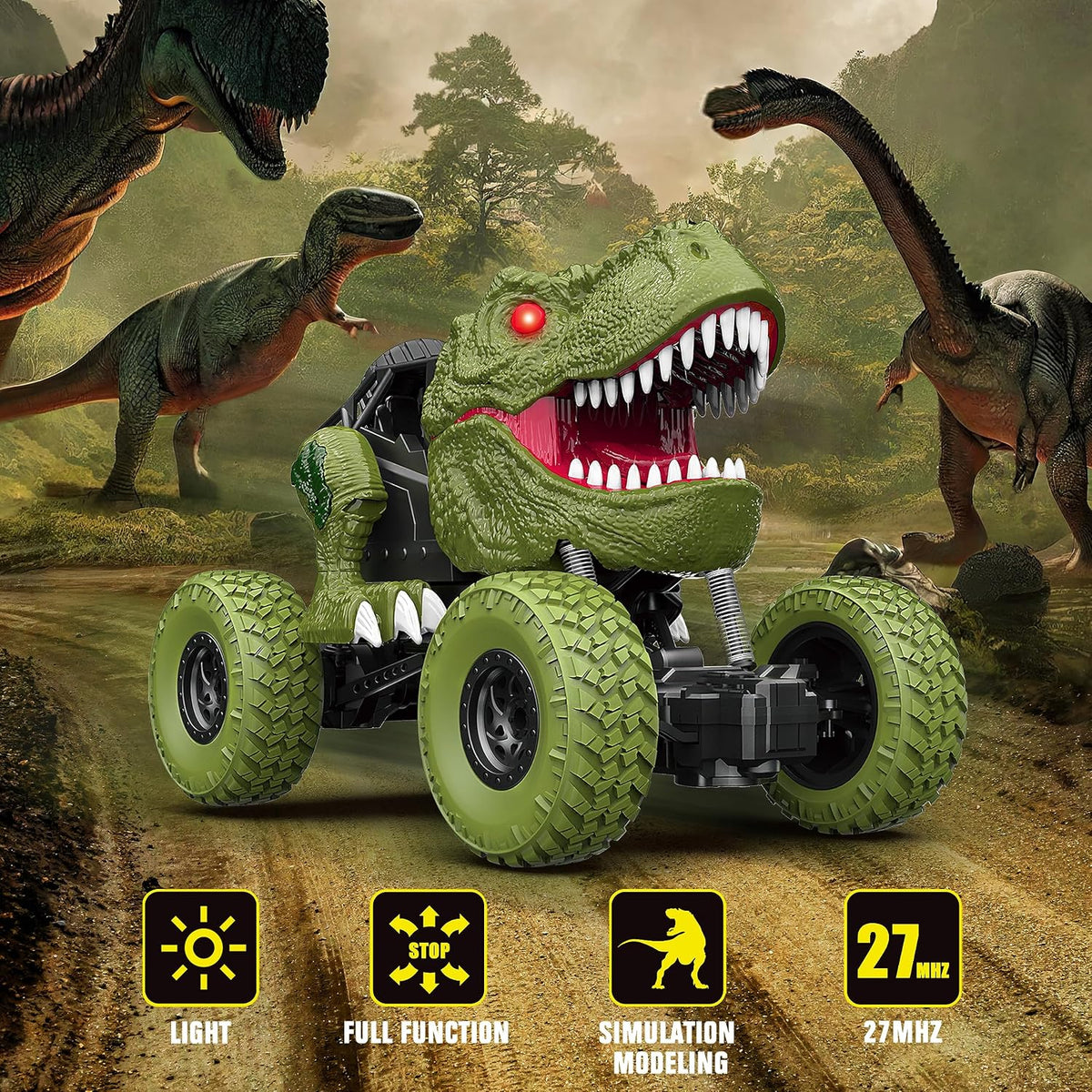 YEZI Coche de dinosaurio a control remoto para niños y niños, camió...