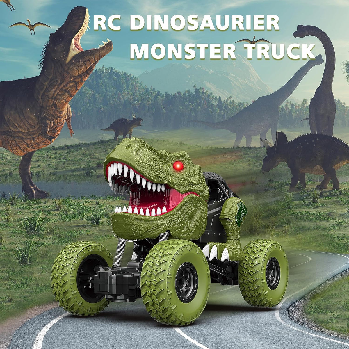 YEZI Coche de dinosaurio a control remoto para niños y niños, camió...